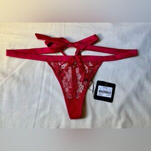 Honey Birdette Red Lace Bow Tie Thong Panty NWT